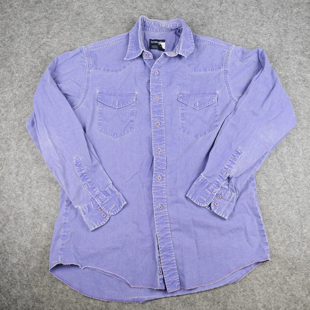 Vintage Wrangler Brushpopper Shirt Men's Large Purple Western X-Long Tails 16-35